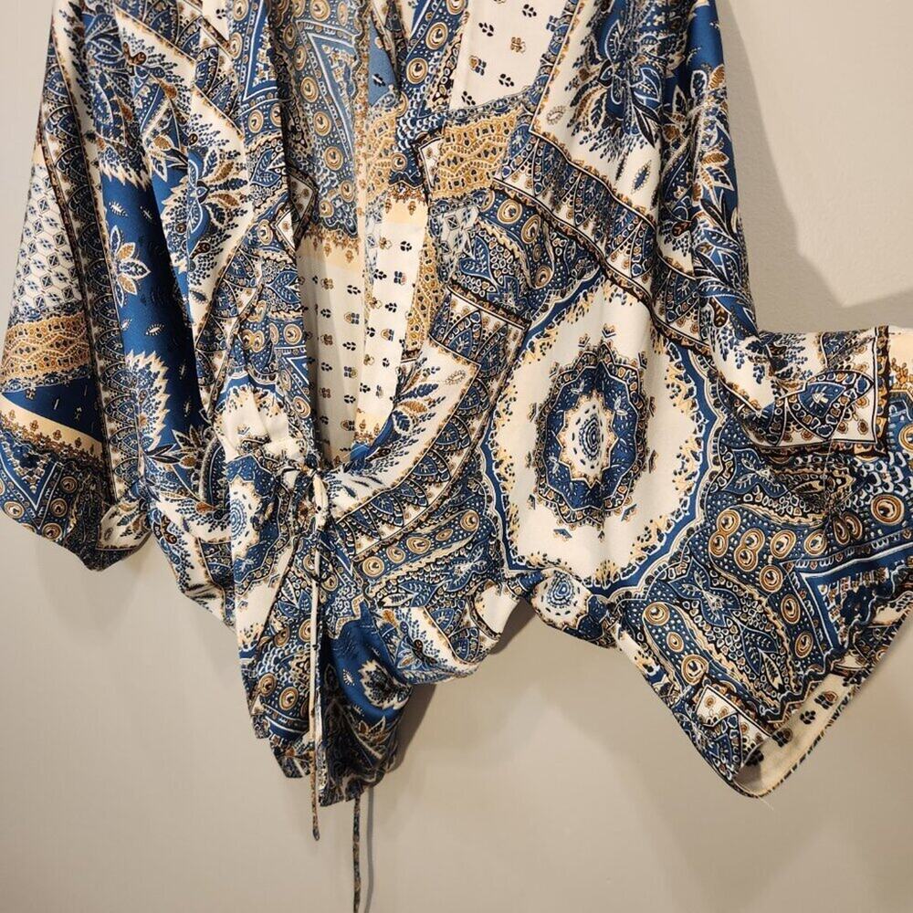 Hayden Los Angeles Wrap Blouse Kimono Boho Festival Flowy Western Glam - Size M - Picture 5 of 7